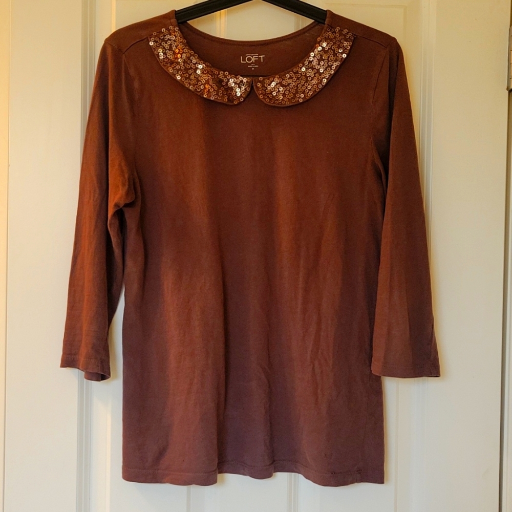 Peter Pan collar sequin loft top